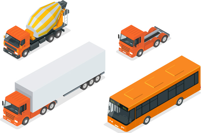 tehergépjárművek, kamionok, buszok és vontatók